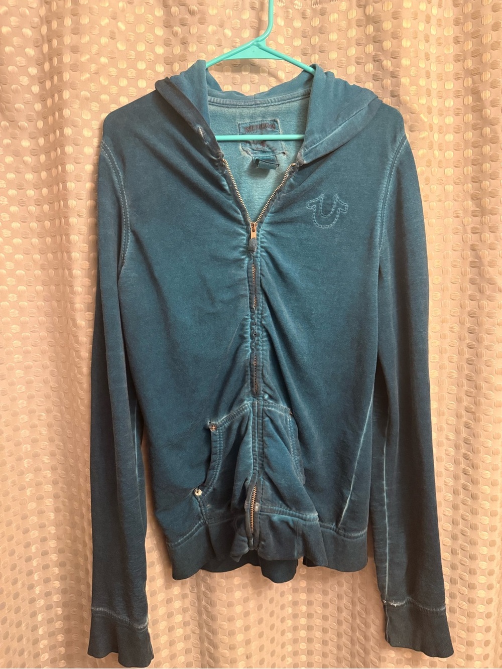 True Religion Teal Velour Zip Hoodie Jacket